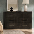 Modern Solid Wood Fluted Dresser with 6 Drawers & Oak Texture