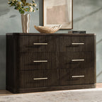 Modern Solid Wood Fluted Dresser with 6 Drawers & Oak Texture