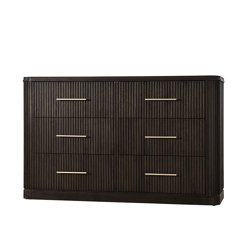 Modern Solid Wood Fluted Dresser with 6 Drawers & Oak Texture