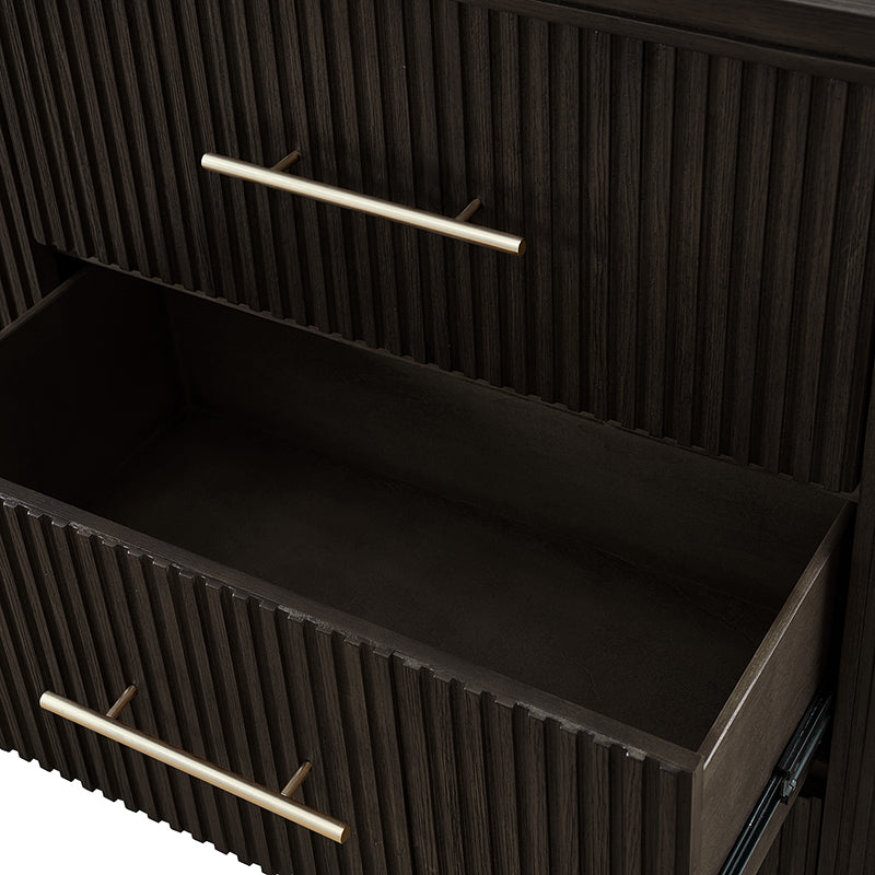 Modern Solid Wood Fluted Dresser with 6 Drawers & Oak Texture