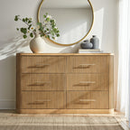 Modern Solid Wood Fluted Dresser with 6 Drawers & Oak Texture