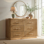 Modern Solid Wood Fluted Dresser with 6 Drawers & Oak Texture