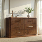 Modern Solid Wood Fluted Dresser with 6 Drawers & Oak Texture