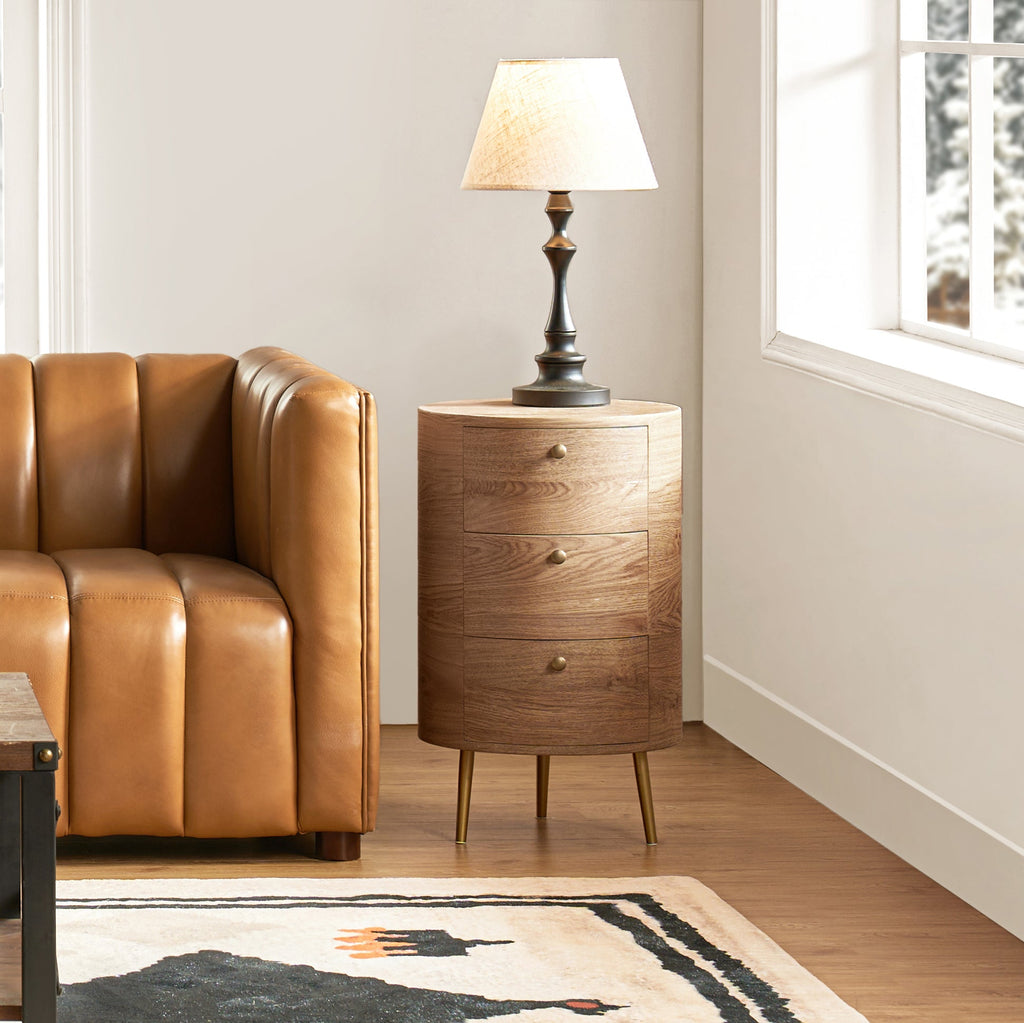 Etta 26 Tall Drum 3 - Drawer Round Boho End Table