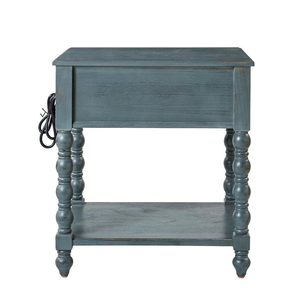 Ira 26 Tall Farmhouse Solid Wood End Table with Built-in Charging Outlets(Optional Types)