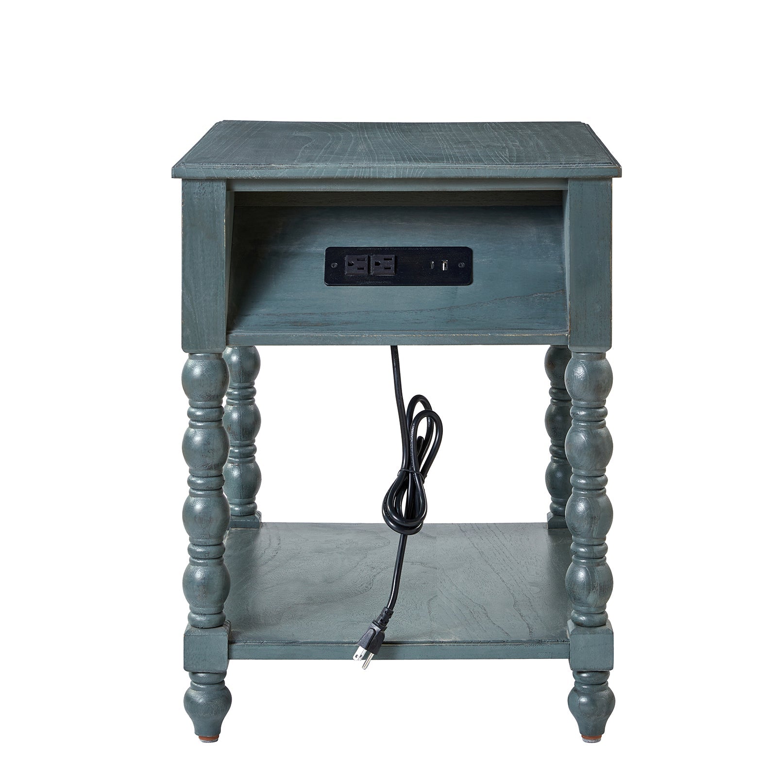 Ira 26 Tall Farmhouse Solid Wood End Table with Built-in Charging Outlets(Optional Types)