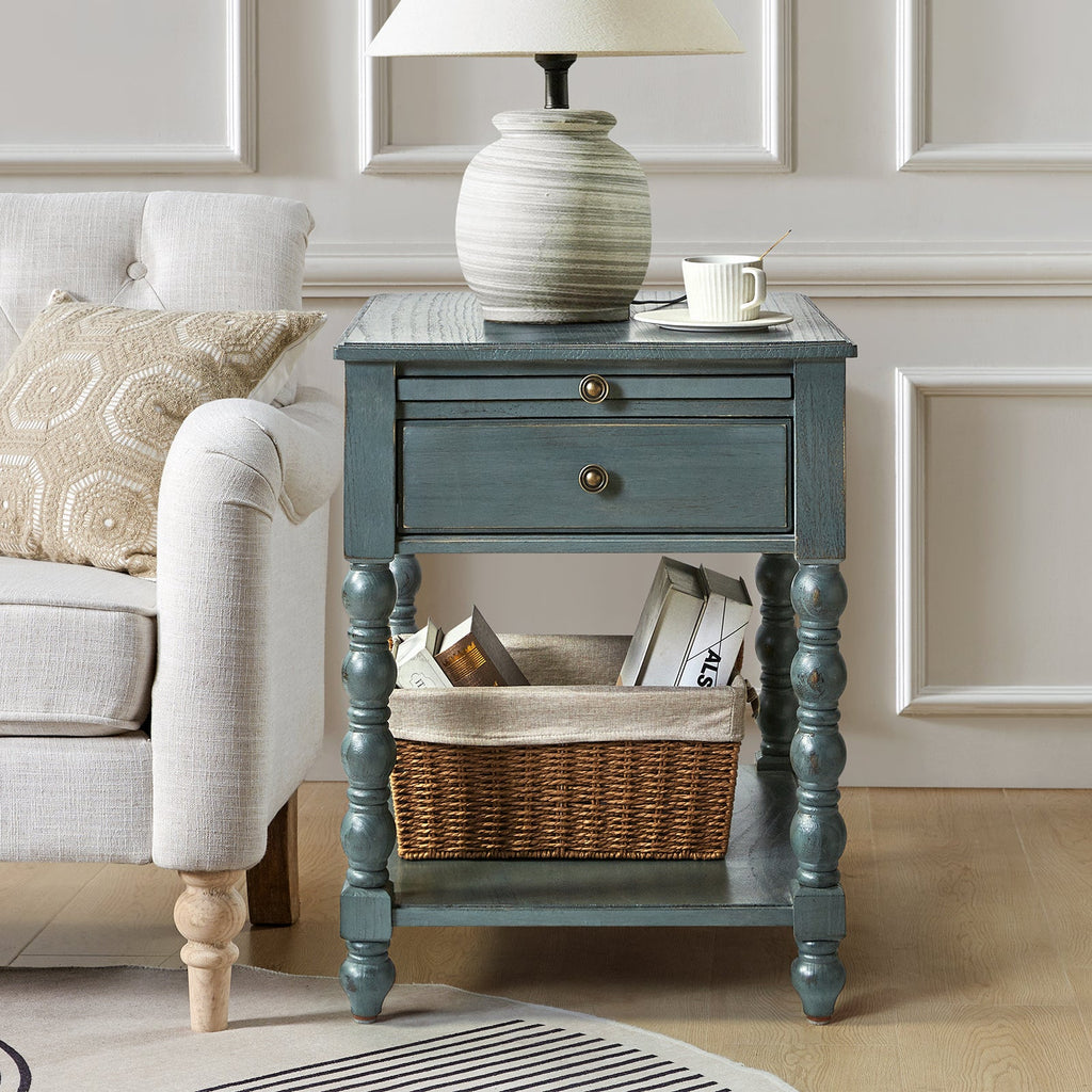 Ira 26 Tall Farmhouse Solid Wood End Table with Built-in Charging Outlets(Optional Types)