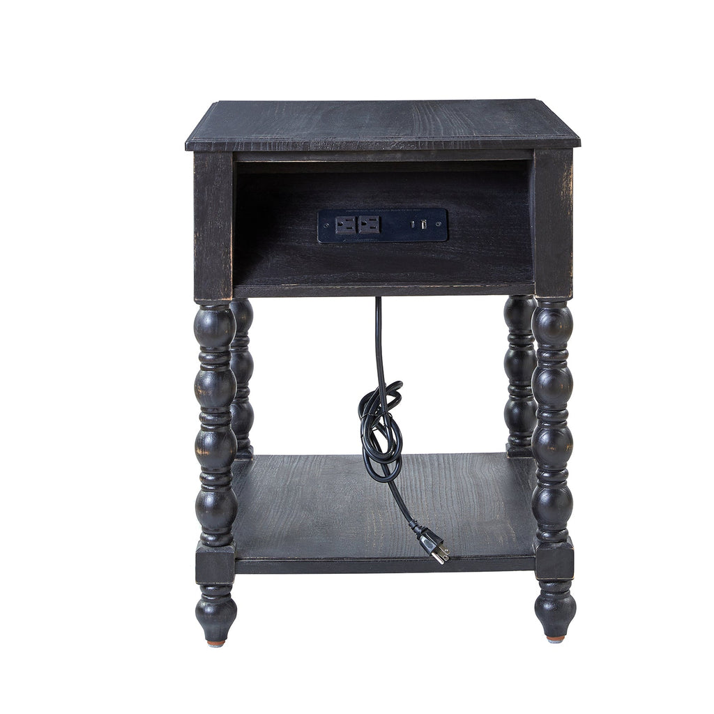 Ira 26 Tall Farmhouse Solid Wood End Table with Built-in Charging Outlets(Optional Types)