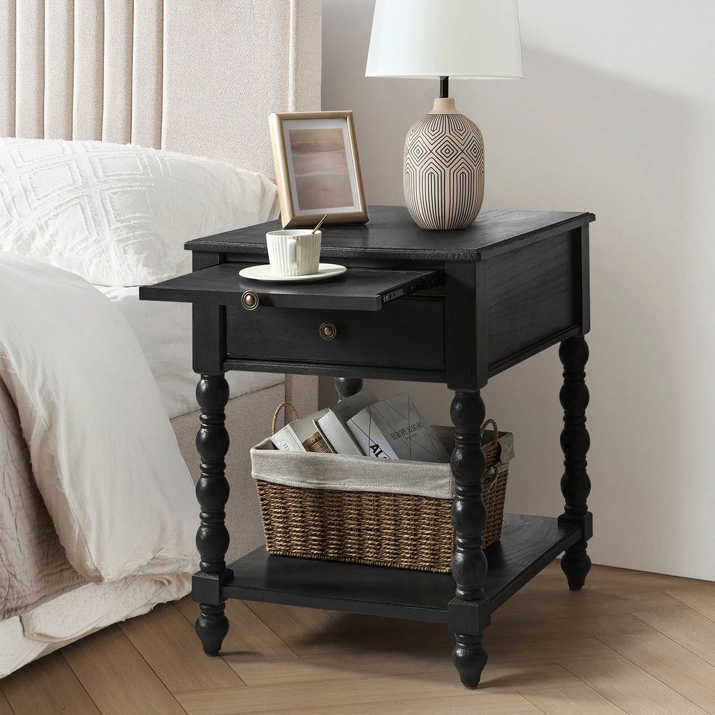 Ira 26 Tall Farmhouse Solid Wood End Table with Built-in Charging Outlets(Optional Types)
