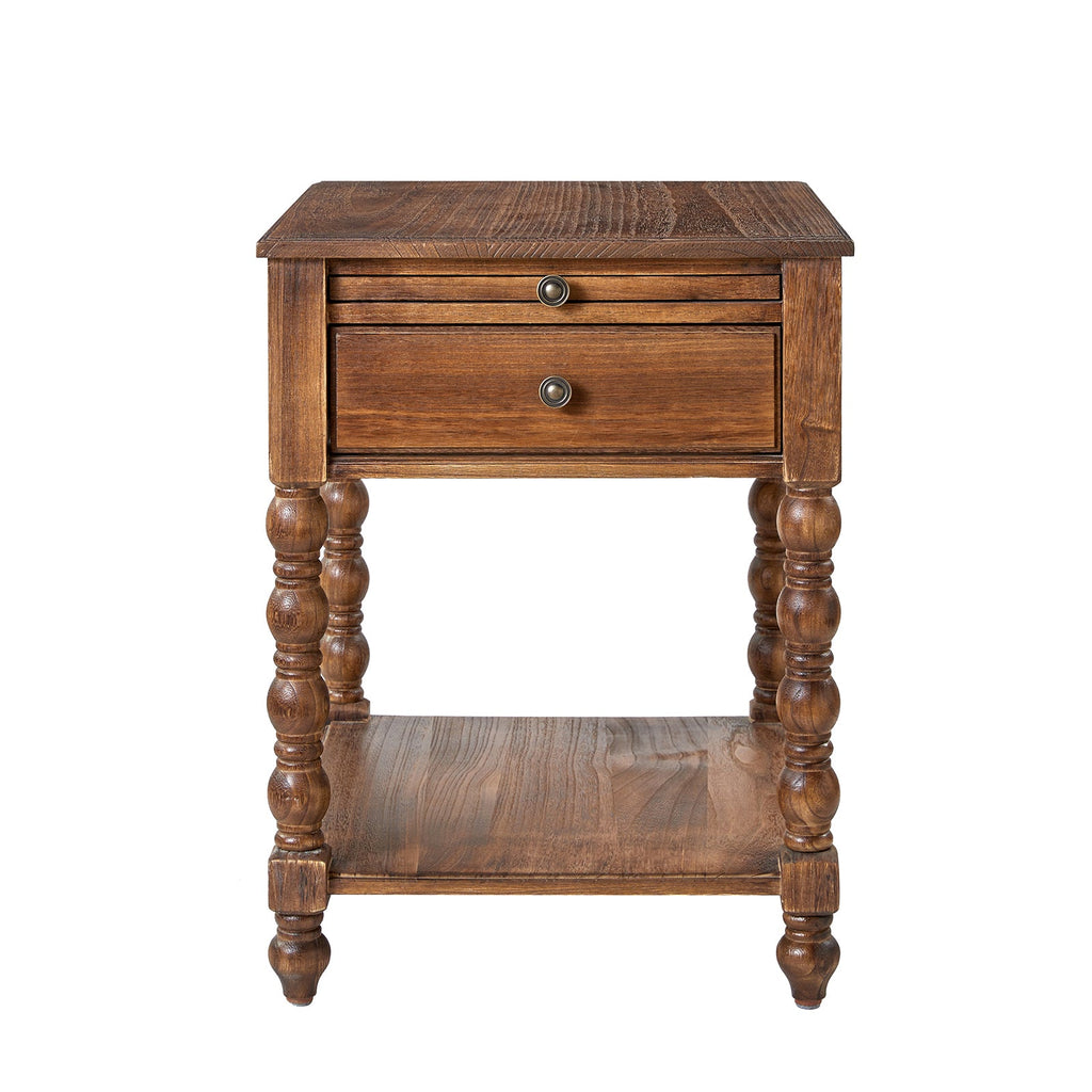 Ira 26 Tall Farmhouse Solid Wood End Table with Built-in Charging Outlets(Optional Types)