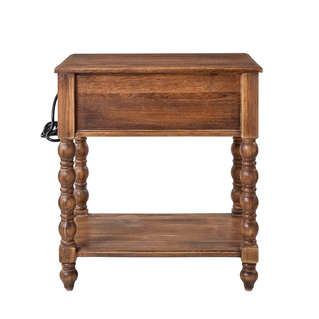 Ira 26 Tall Farmhouse Solid Wood End Table with Built-in Charging Outlets(Optional Types)