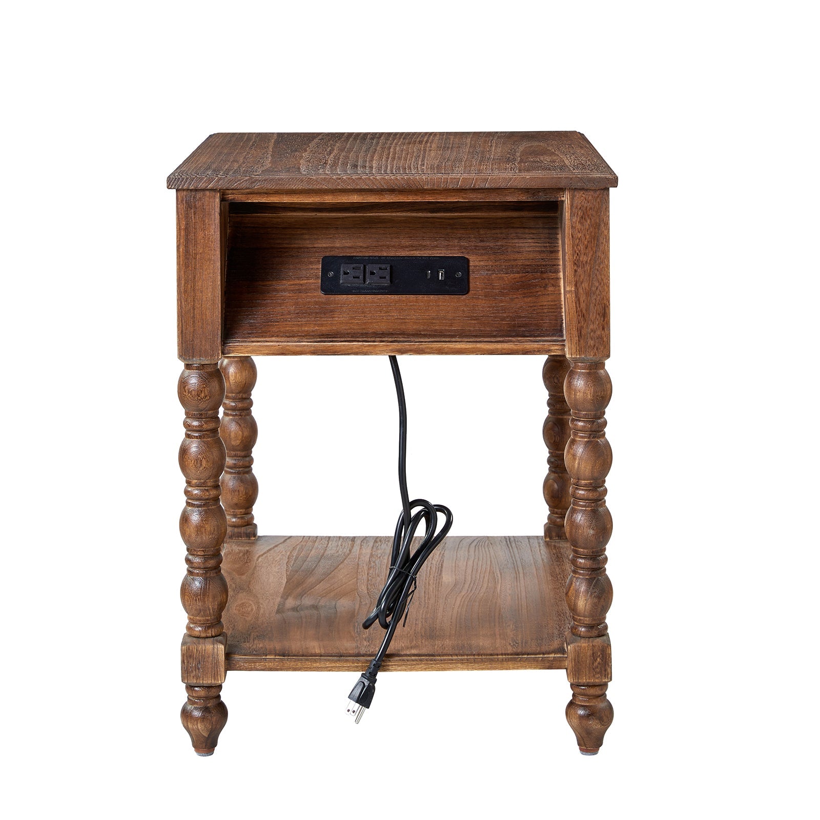 Ira 26 Tall Farmhouse Solid Wood End Table with Built-in Charging Outlets(Optional Types)