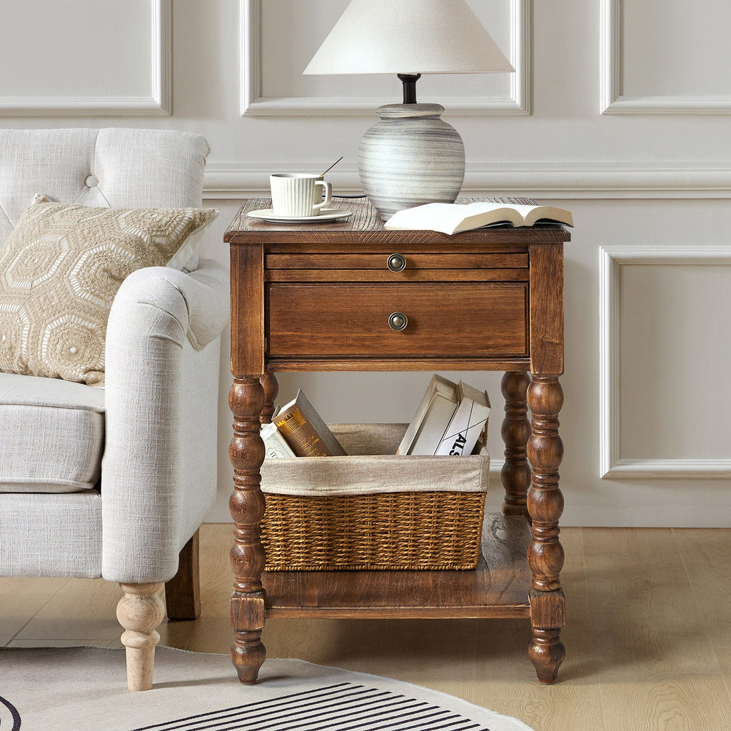 Ira 26 Tall Farmhouse Solid Wood End Table with Built-in Charging Outlets(Optional Types)