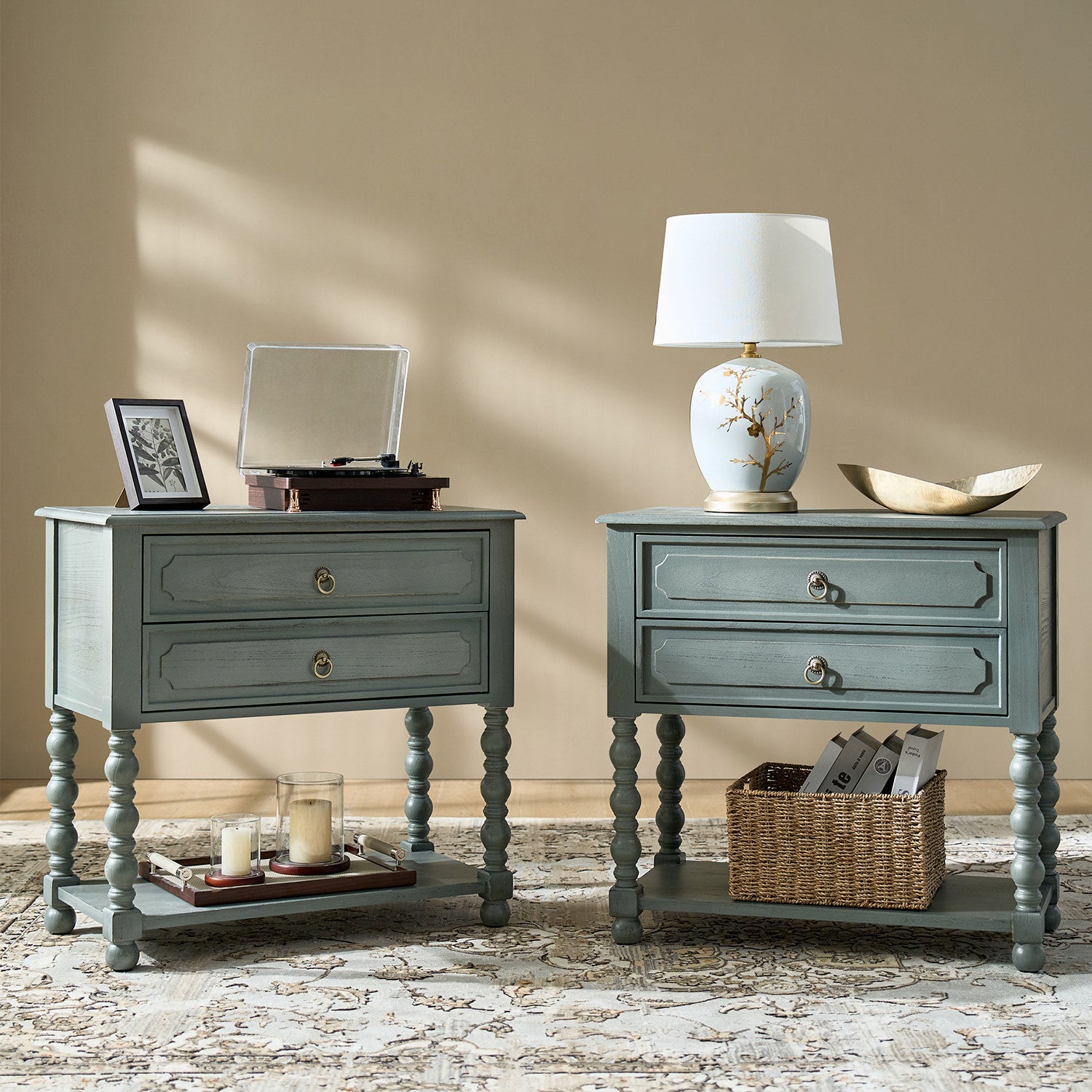 Multi-Functional Wooden Nightstand with USB & Open Shelf(Optional Types)