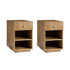 Reeded Modern End Table with Adjustable Shelf & USB Ports(Optional Types)