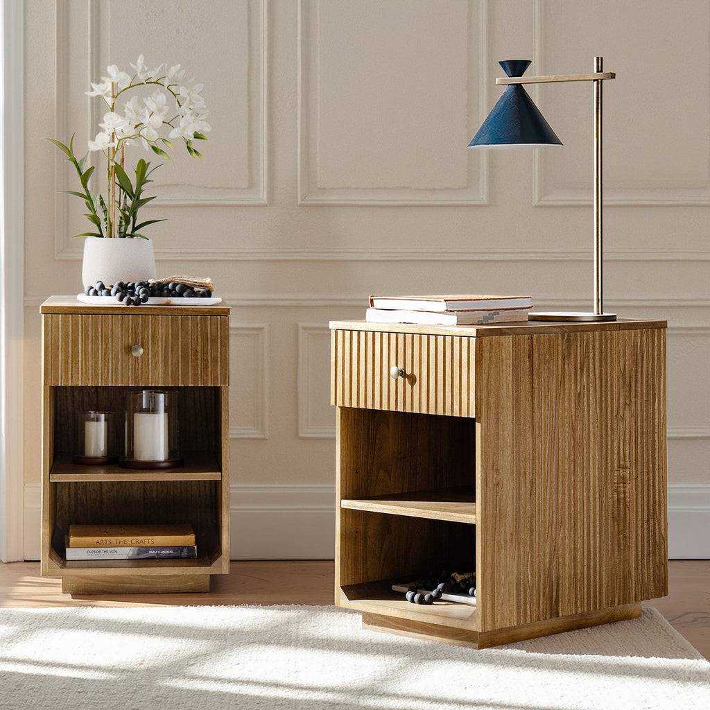 Reeded Modern End Table with Adjustable Shelf & USB Ports(Optional Types)