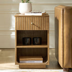 Reeded Modern End Table with Adjustable Shelf & USB Ports(Optional Types)