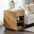 Reeded Modern End Table with Adjustable Shelf & USB Ports(Optional Types)