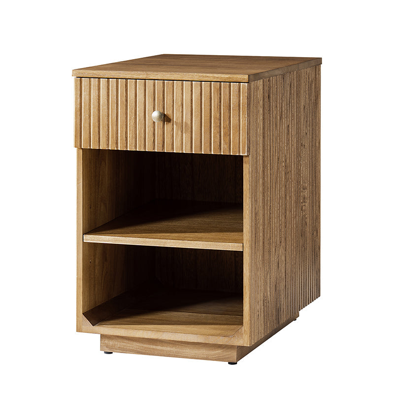 Reeded Modern End Table with Adjustable Shelf & USB Ports(Optional Types)