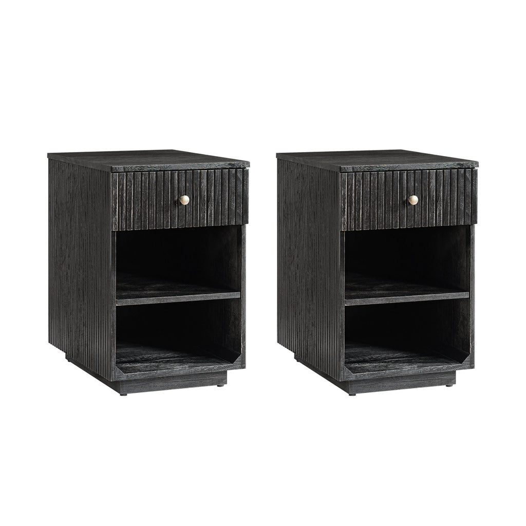 Reeded Modern End Table with Adjustable Shelf & USB Ports(Optional Types)