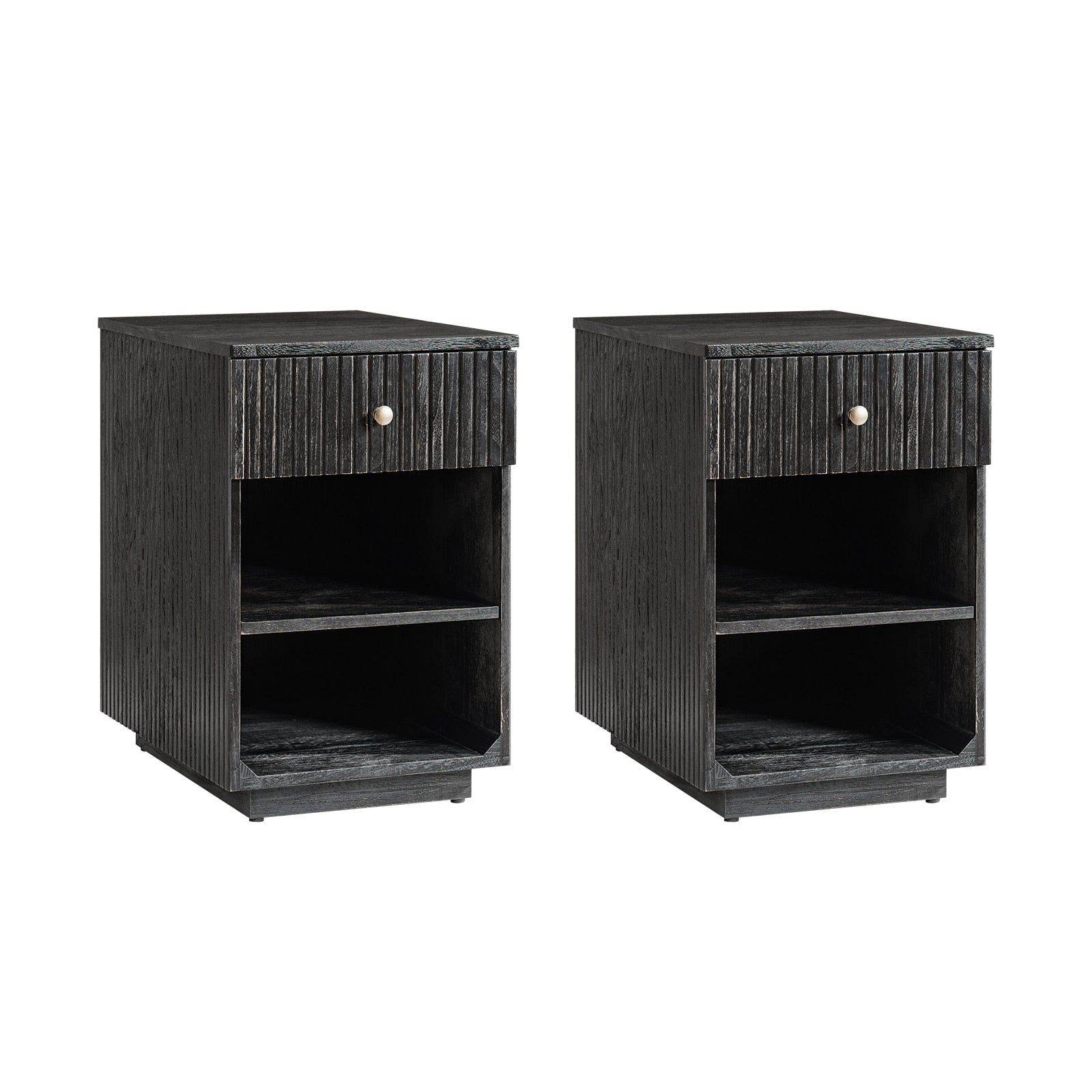 Reeded Modern End Table with Adjustable Shelf & USB Ports(Optional Types)