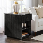 Reeded Modern End Table with Adjustable Shelf & USB Ports(Optional Types)