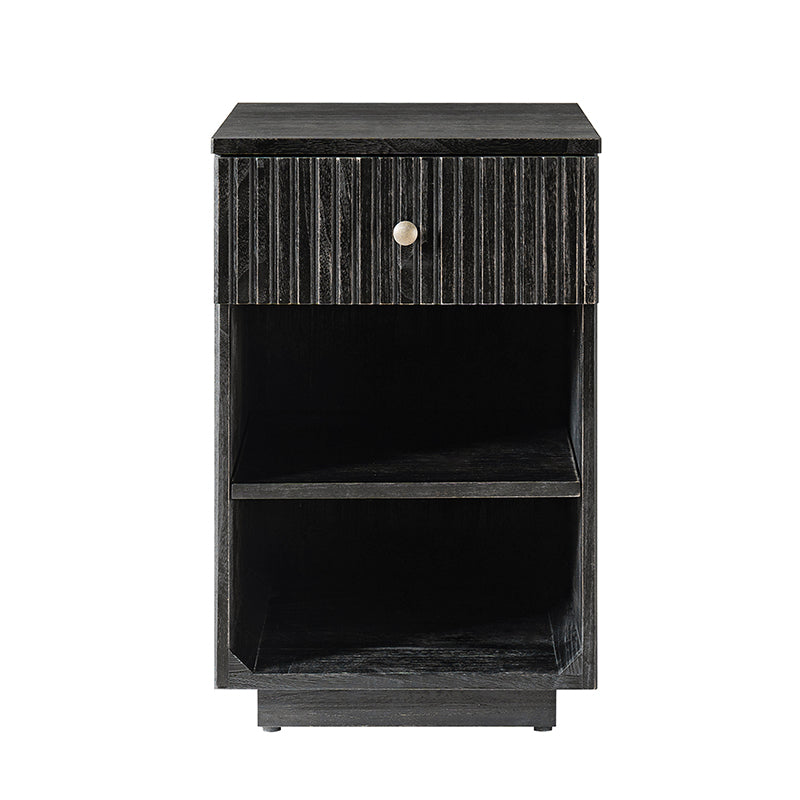 Reeded Modern End Table with Adjustable Shelf & USB Ports(Optional Types)