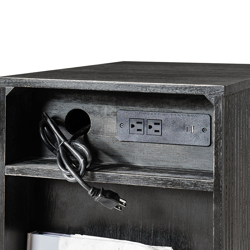 Reeded Modern End Table with Adjustable Shelf & USB Ports(Optional Types)