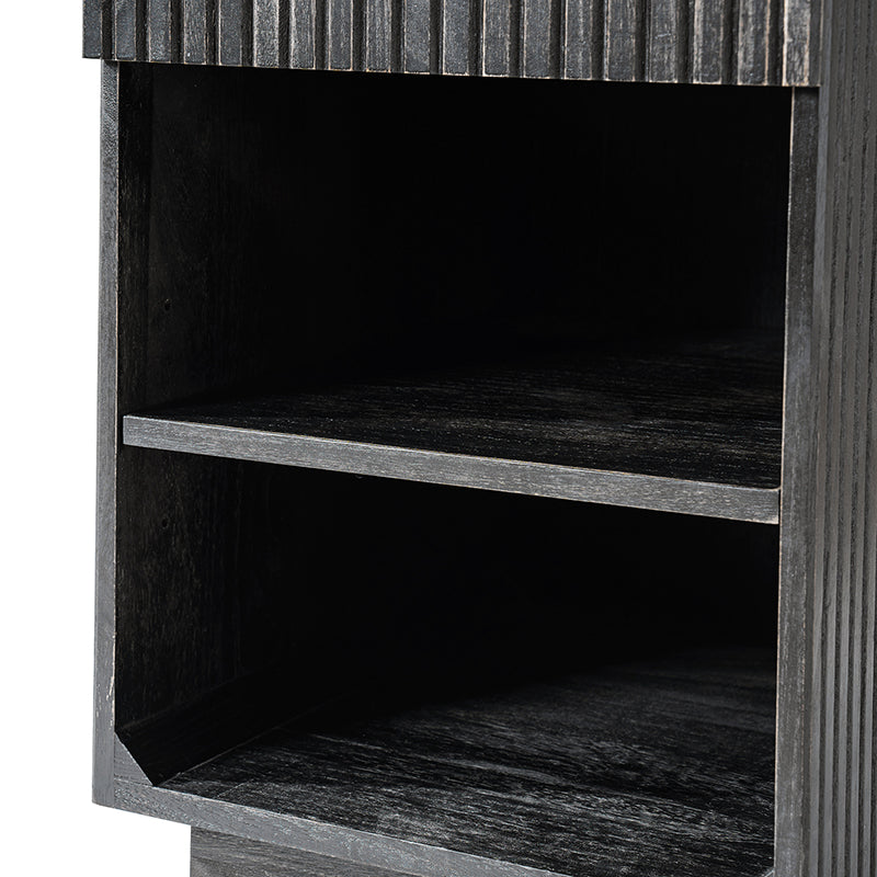 Reeded Modern End Table with Adjustable Shelf & USB Ports(Optional Types)