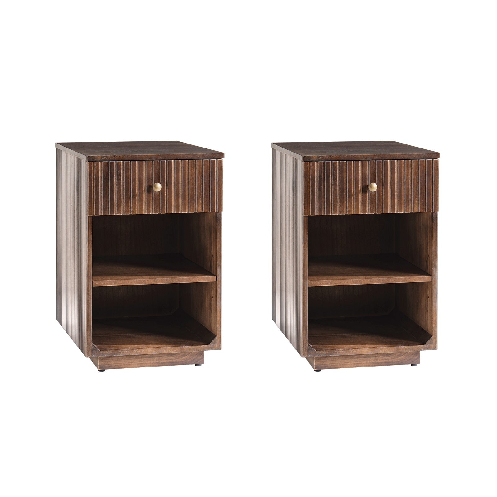 Reeded Modern End Table with Adjustable Shelf & USB Ports(Optional Types)