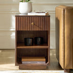 Reeded Modern End Table with Adjustable Shelf & USB Ports(Optional Types)