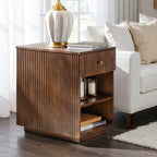 Reeded Modern End Table with Adjustable Shelf & USB Ports(Optional Types)