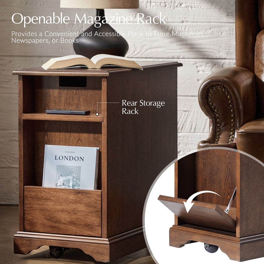 Roque Storage End Table with Hooded Wheels & Built-In Outlets(Optional Types)
