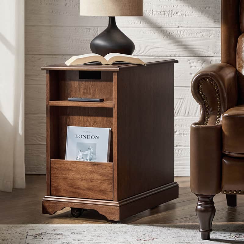 Roque Storage End Table with Hooded Wheels & Built-In Outlets(Optional Types)