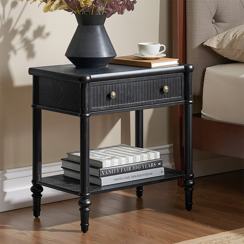 Derk Fluted Fronts Transitional Nightstand and End Table with Drawers and USB/Type-C Outlets
