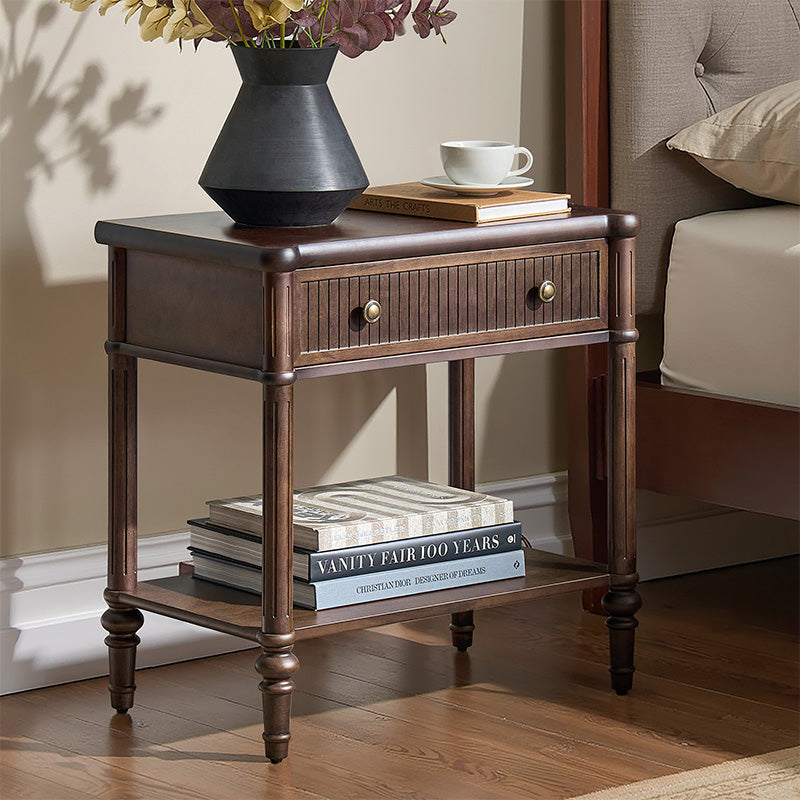 Derk Fluted Fronts Transitional Nightstand and End Table with Drawers and USB/Type-C Outlets