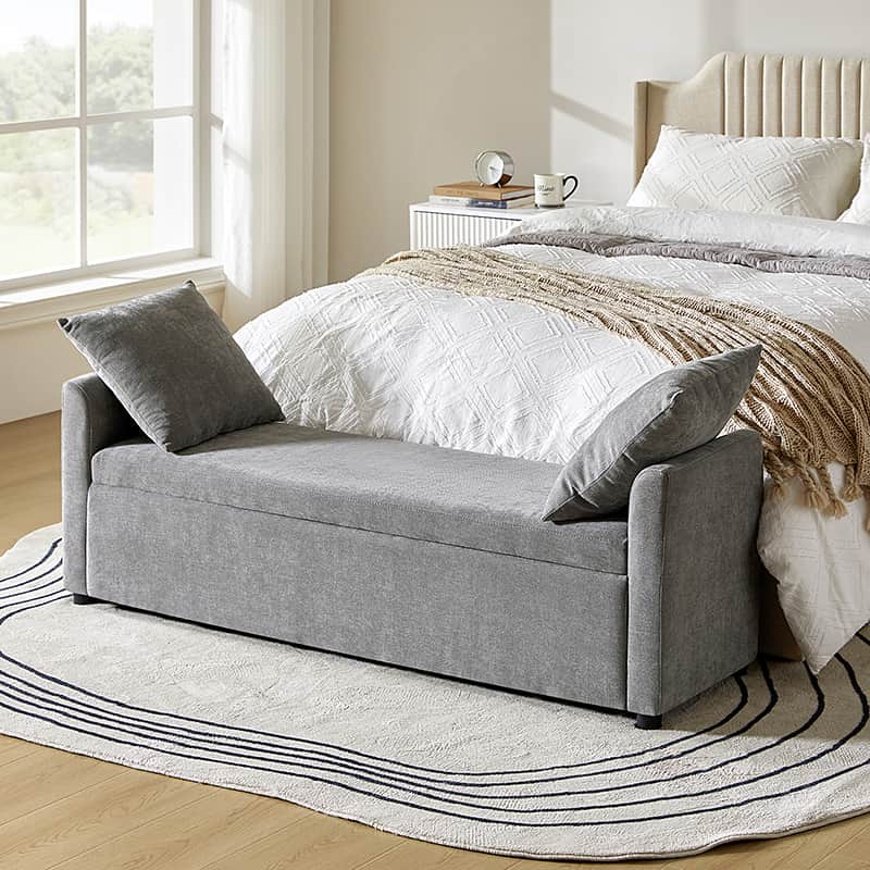 Benito 59.4 Wide End of Bed Storage Couch Bench with Two Throw Pillows