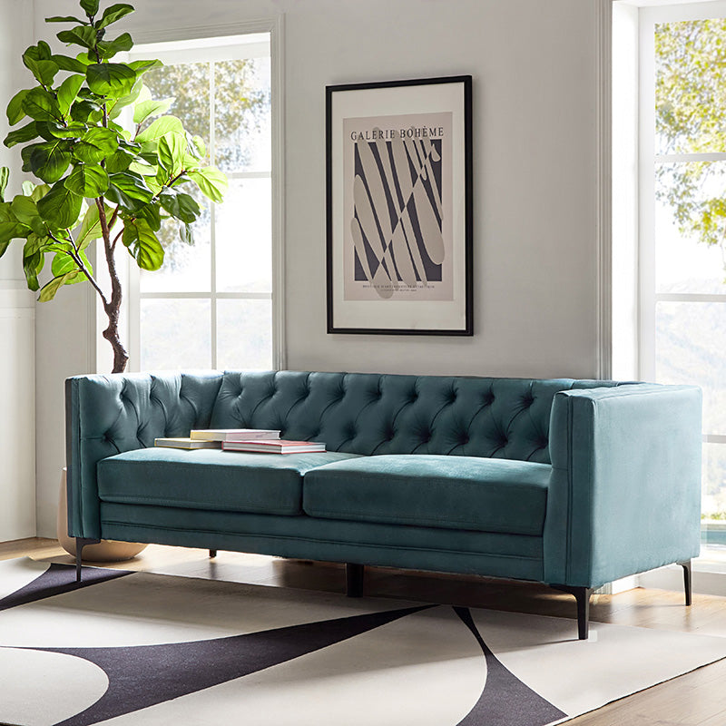 Capsa 84″ Vegan Leather Tufted Sofa – Mid-Century Glam, Durable & Breathable