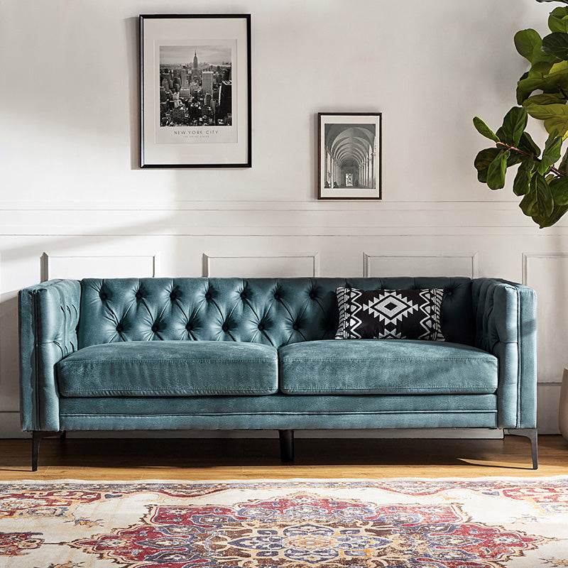 Capsa 84″ Vegan Leather Tufted Sofa – Mid-Century Glam, Durable & Breathable