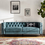 Capsa 84″ Vegan Leather Tufted Sofa – Mid-Century Glam, Durable & Breathable