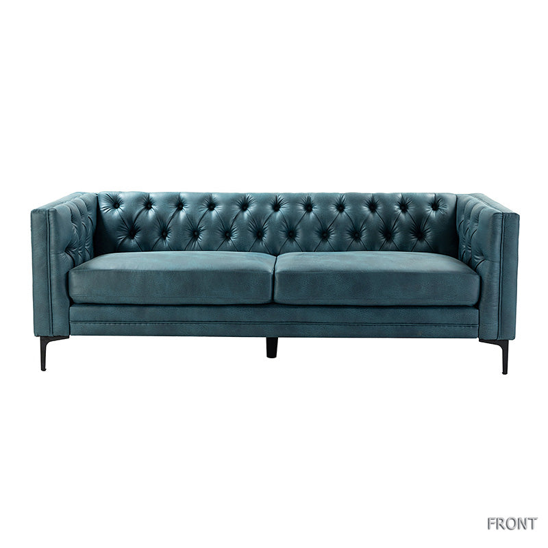 Capsa 84″ Vegan Leather Tufted Sofa – Mid-Century Glam, Durable & Breathable