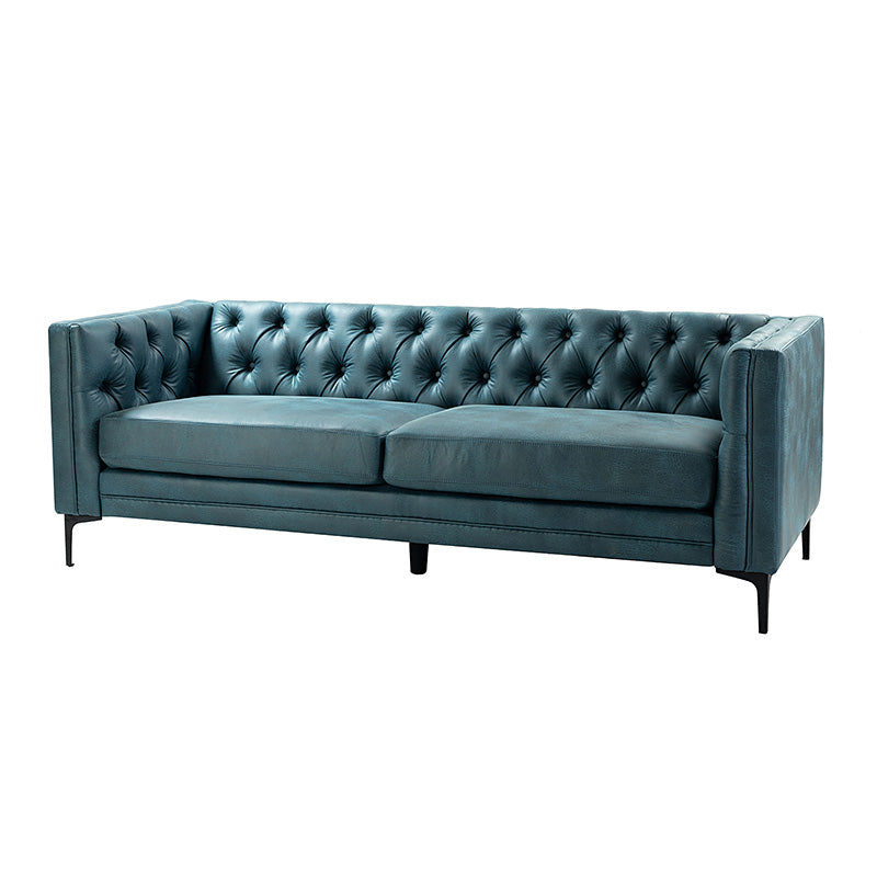 Capsa 84″ Vegan Leather Tufted Sofa – Mid-Century Glam, Durable & Breathable