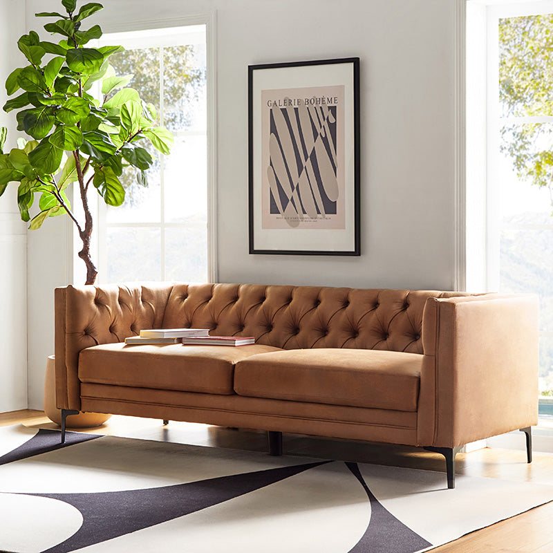 Capsa 84″ Vegan Leather Tufted Sofa – Mid-Century Glam, Durable & Breathable