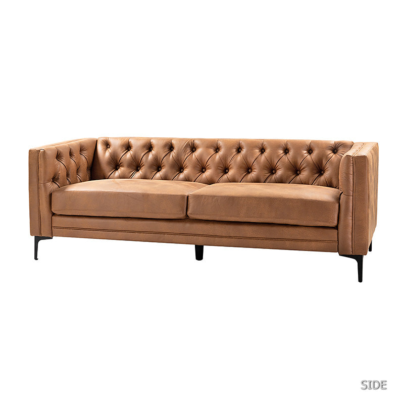 Capsa 84″ Vegan Leather Tufted Sofa – Mid-Century Glam, Durable & Breathable
