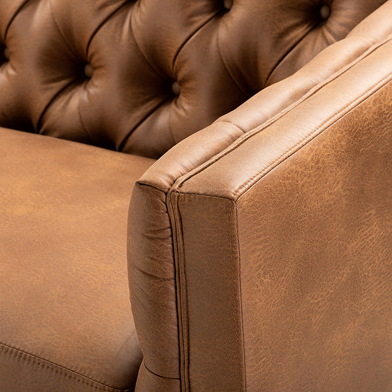 Capsa 84″ Vegan Leather Tufted Sofa – Mid-Century Glam, Durable & Breathable