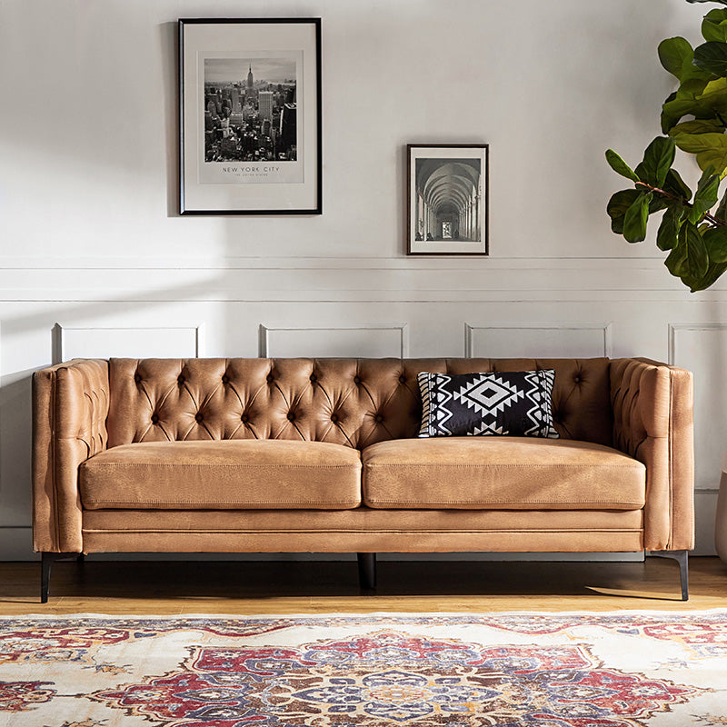 Capsa 84″ Vegan Leather Tufted Sofa – Mid-Century Glam, Durable & Breathable