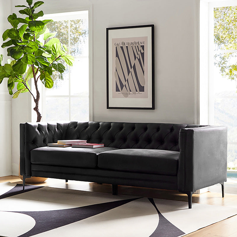 Capsa 84″ Vegan Leather Tufted Sofa – Mid-Century Glam, Durable & Breathable