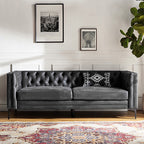 Capsa 84″ Vegan Leather Tufted Sofa – Mid-Century Glam, Durable & Breathable