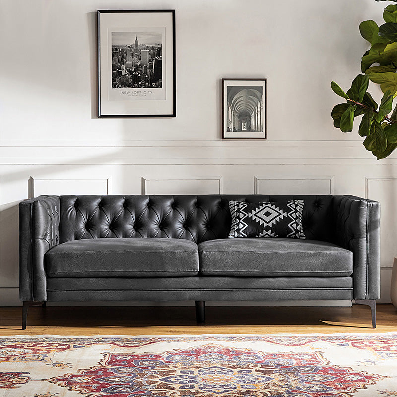 Capsa 84″ Vegan Leather Tufted Sofa – Mid-Century Glam, Durable & Breathable