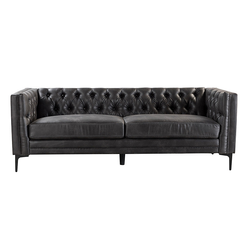 Capsa 84″ Vegan Leather Tufted Sofa – Mid-Century Glam, Durable & Breathable